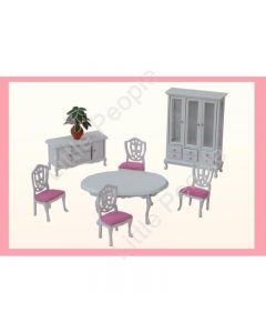 Dollhouse Furniture Dining Room Pink 1:12th Scale Wooden Set
